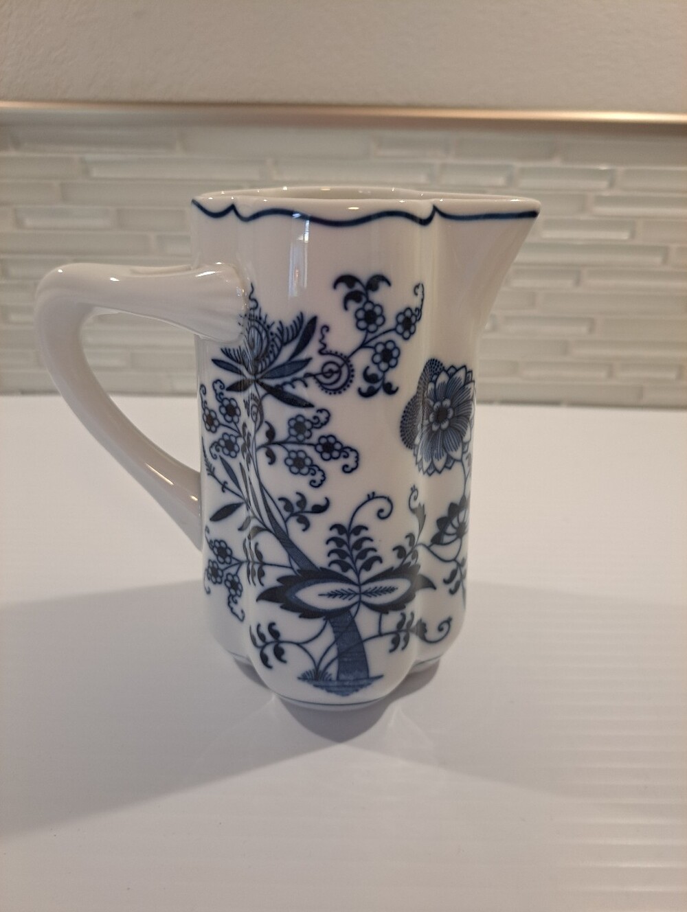 Vintage Blue Danube Blue Onion Pattern Creamer Pitcher 5.5" Ribbon Banner Mark